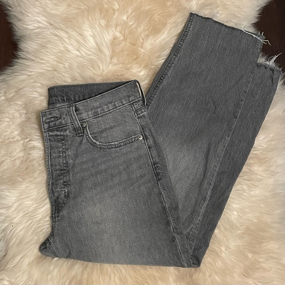 Petite High Rise Cheeky Straight Jeans in Sky Grey - Picture 2 of 4